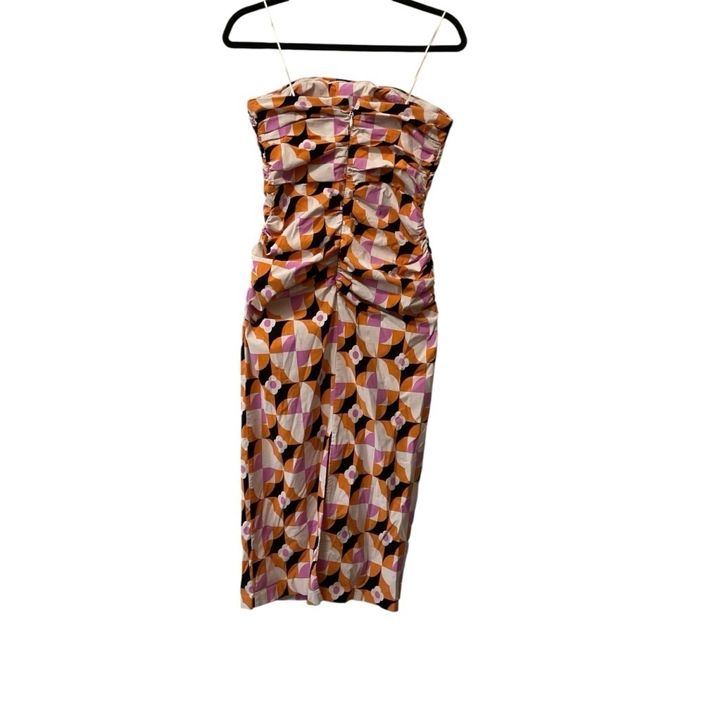 Anthropologie‎ Printed Strapless Slim Ruched Geometric Print Dress​​​​ - Picture 4 of 10